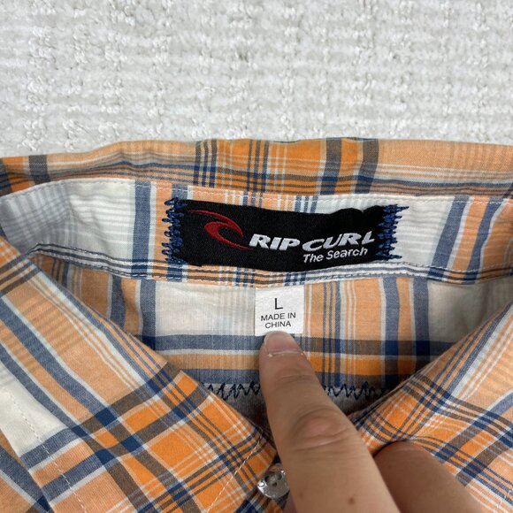 Rip Curl The Search Plaid Orange/Blue Button Up Mens Large Surf Beach Skate READ - Picture 3 of 16